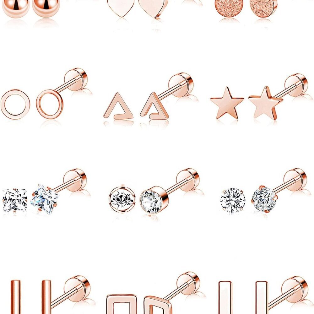 12 Pairs Stainless Steel Earrings Stud Geometric Earrings Set Star Moon Ball Tri
